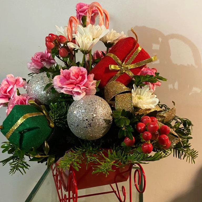 Sleigh Boxes and Balls cat Christmas $125$135$155